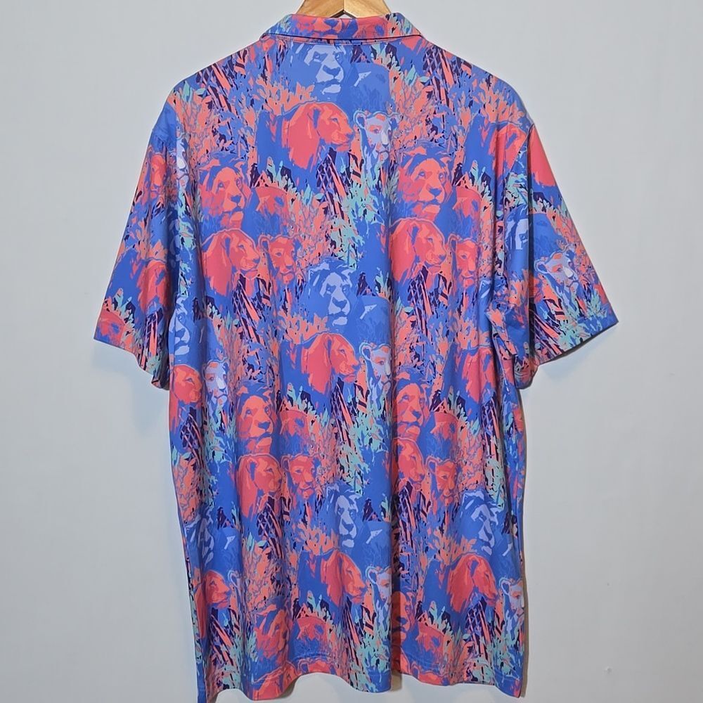 Waggle Men's Clubhouse King Golf Polo Shirt 2XL Lion Tropical Print Short Sleeve - Picture 10 of 10
